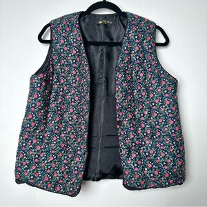 Boho Quilted Navy Blue Cabincore Vest Floral Ditzy Print Cottagecore Twee Hobbit